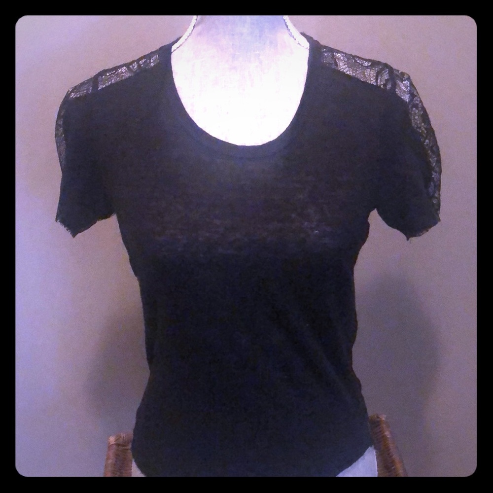 Zara black short sleeve T-shirt with lace back